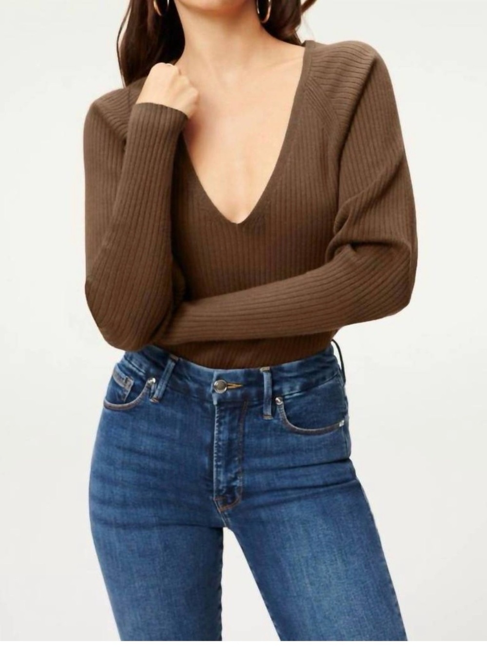 GOOD AMERICAN deep v rib bodysuit in sepia size 2